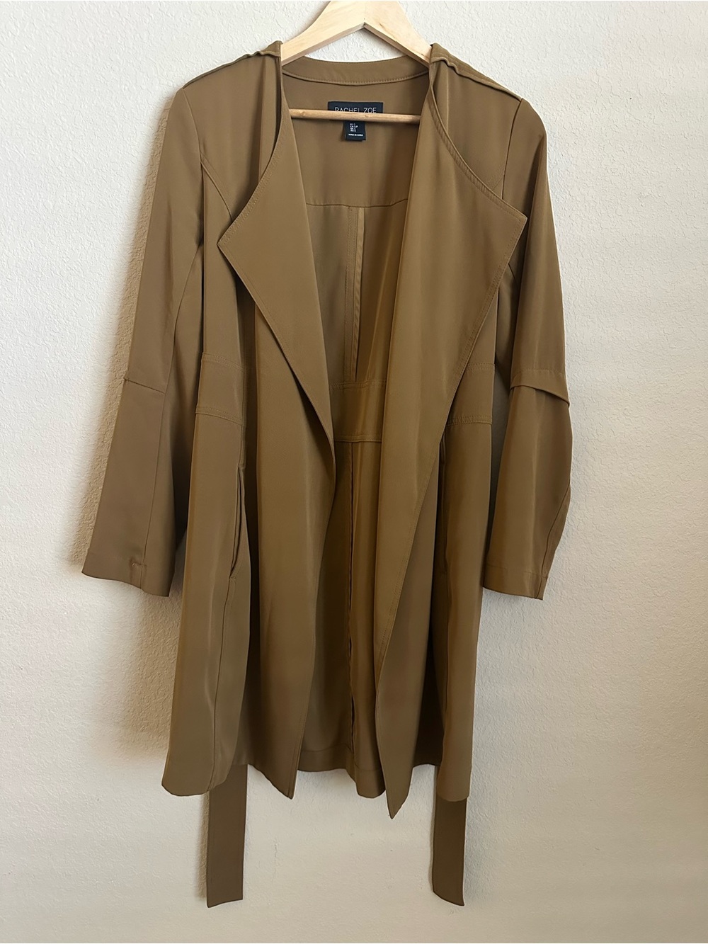 Rachel Zoe Camel Open Front Belted Blazer Jacket Soft Trench Style V1820 Size S